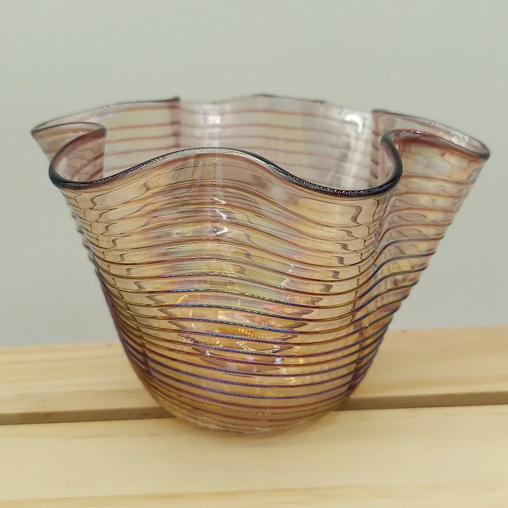 Purple Iridescent Ruffed Handkerchief Ribbed Vase - Picture 1 of 4